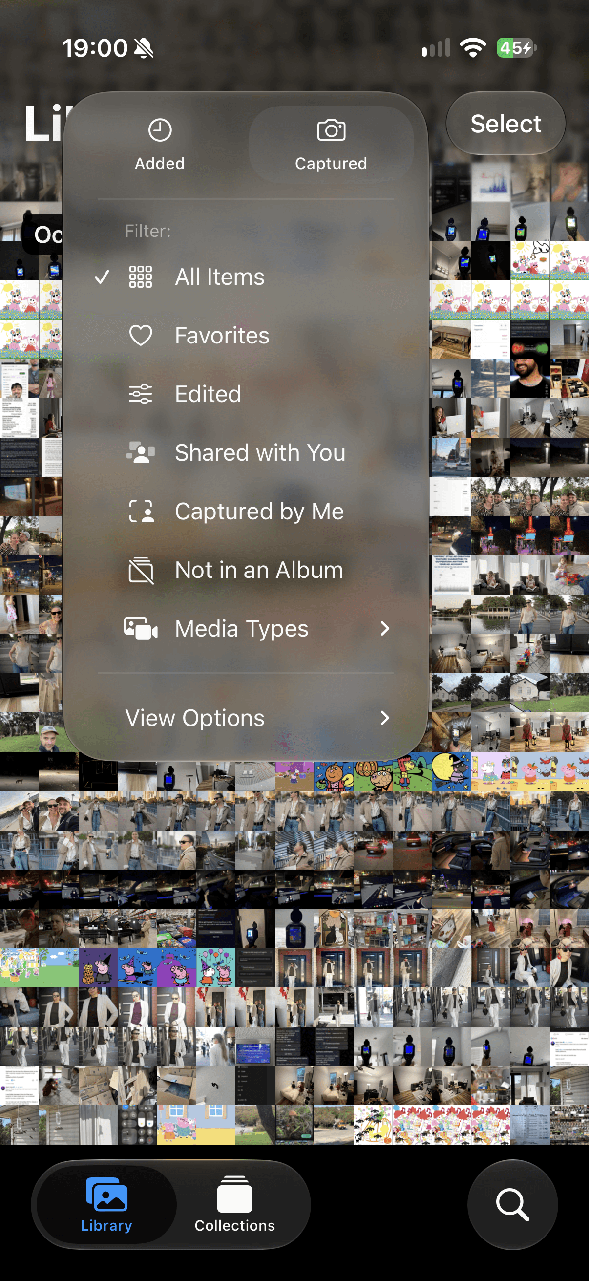 Photos filter menu showing Media Types below Not in an Album