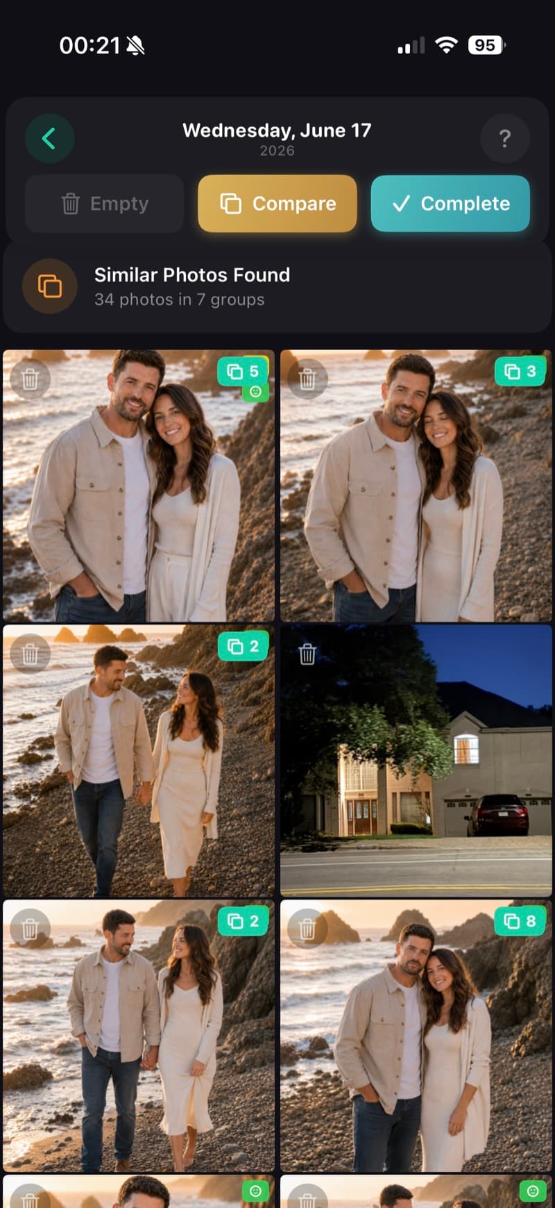 Lumenist showing a single day of iPhone photos ready to review